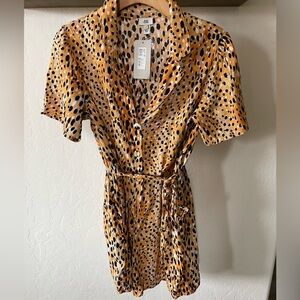 River Island| Animal Print Romper, Short Sleeve/Collard w Tie Waist•••NWT